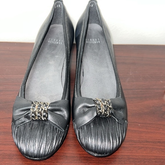 Stuart Weitzman Suede Black Leather Bow Pumps - Picture 5 of 13